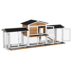 90.5" Wooden Rabbit Hutch Bunny Cage Pet Playpen House Enclosure with Double Side Run Boxes, No Leak Tray, Ramp, for Rabbits, Chickens, Ducks, Guinea Pig and Small Animals, White