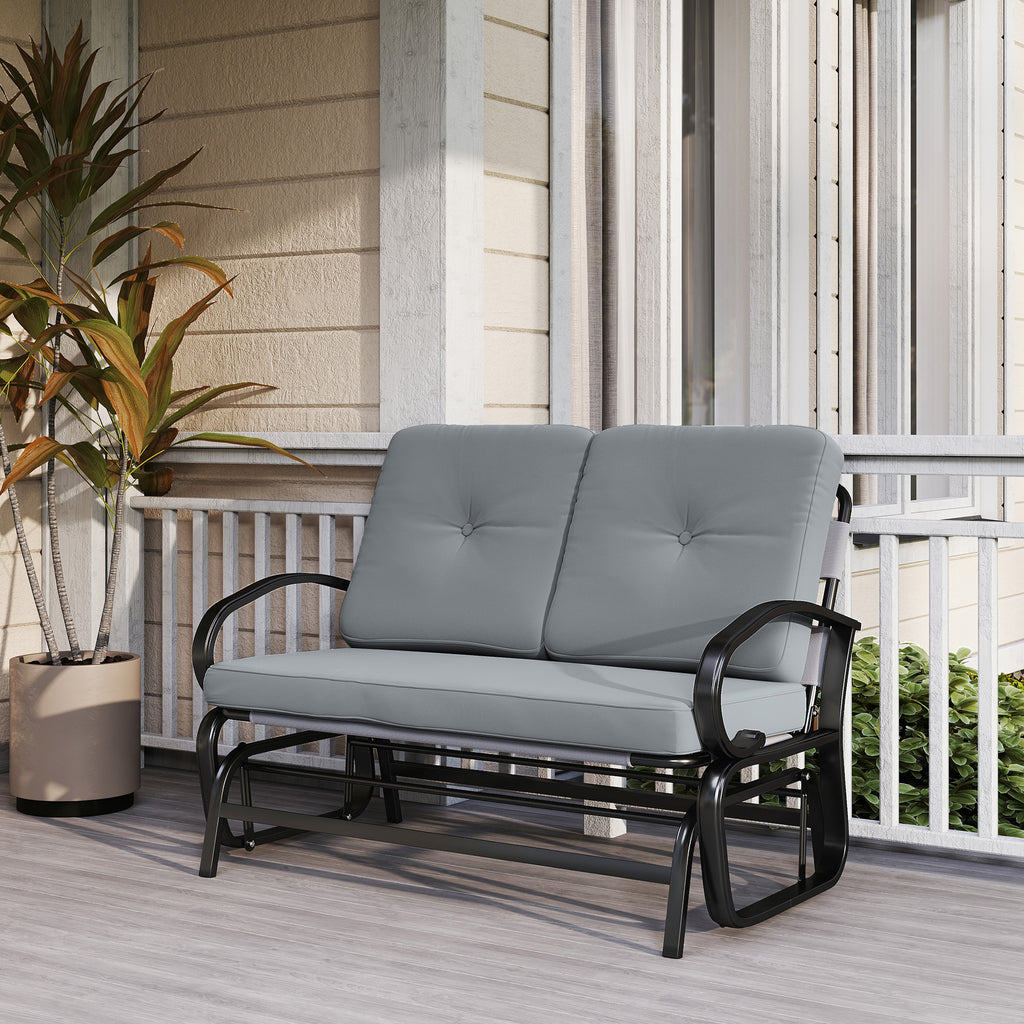 Outdoor Glider Bench, 2-Person Patio Rocker Loveseat with Tufted Cushions, Steel Frame for Porch, Garden Backyard, Gray