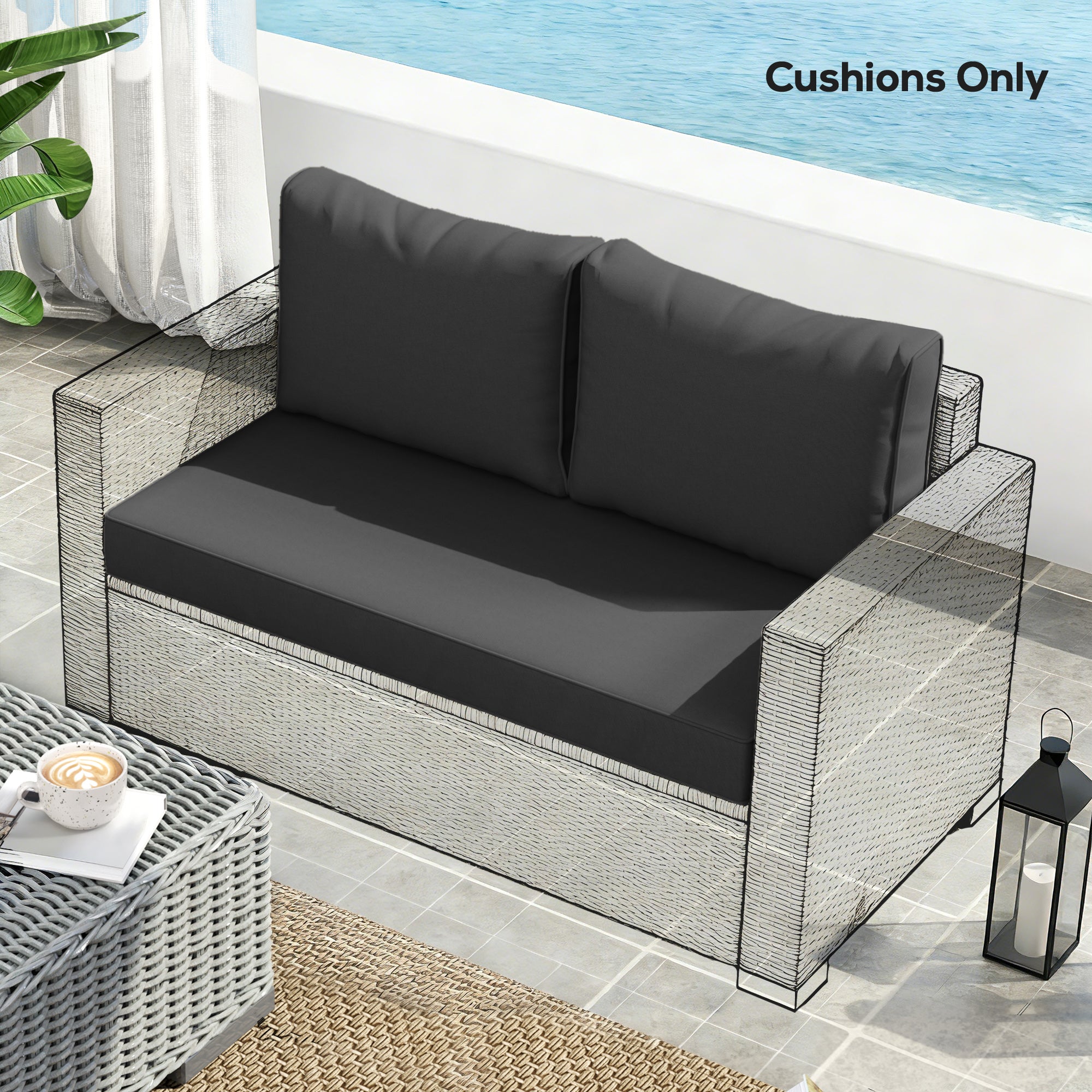 2 Seat Patio Furniture Cushions, Thick Outdoor Loveseat Cushion Set with Removable Cover, 46x26x5 in, Black