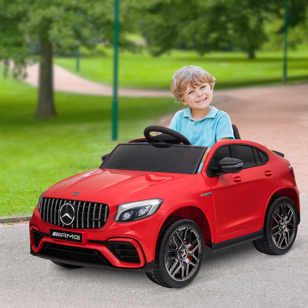 12V Toddler Ride On Car with Remote Control, AMG GLC63S Coupe, Electric Car with 2 Speed, MP3 Player, Light, Horn, Songs, Suspension, Red