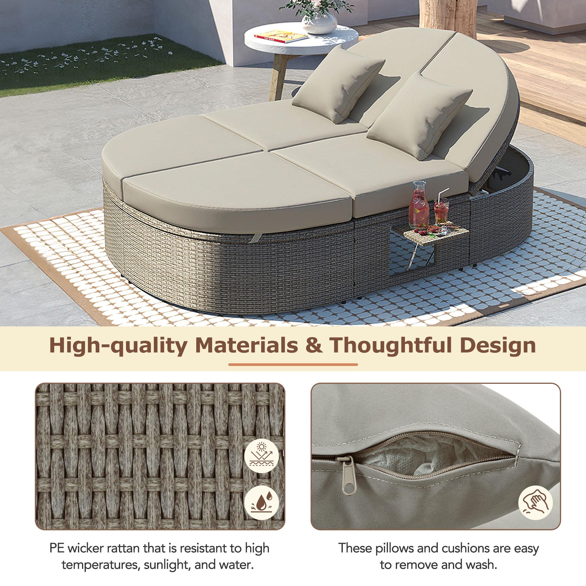 All-Weather Rattan Daybed with Adjustable Backrest, Stylish Chaise Lounge with Thick Cushion for Poolside, 78.5" L x 55.5" W x 16.5" H, Gray