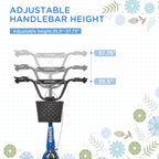 Youth Scooter, Kick Scooter with Adjustable Handlebars, Double Brakes, 16" Inflatable Rubber Tires, Basket, Cupholder, Blue