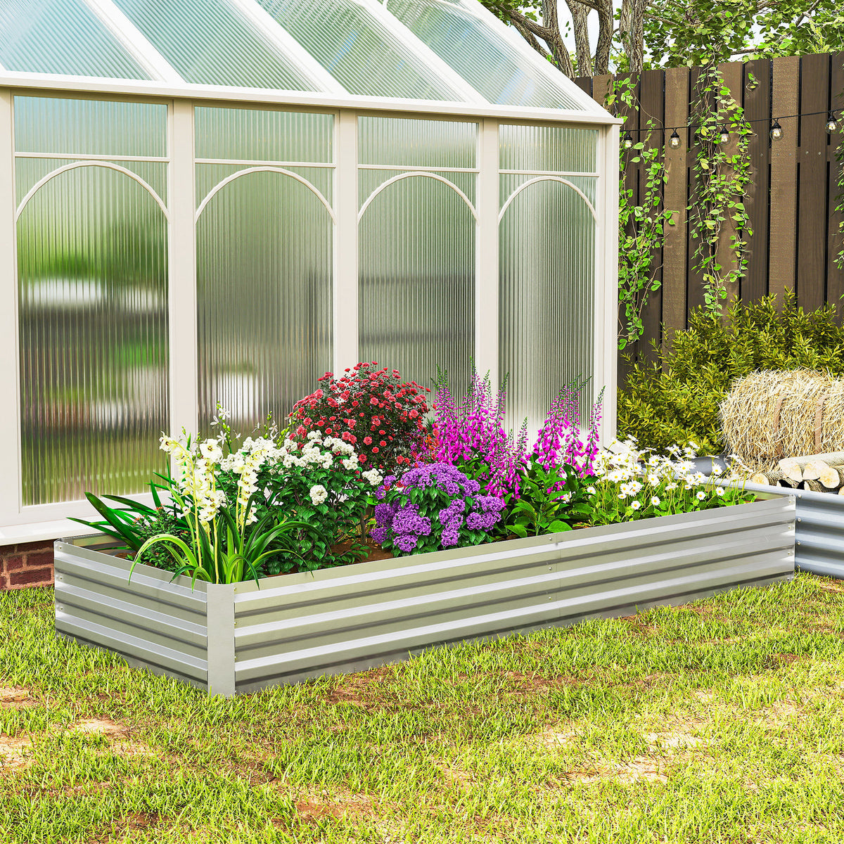 95" x 36" x 12" Galvanized Raised Garden Bed, Easy DIY and Cleaning for Growing Flowers, Herbs, Succulents, Silver