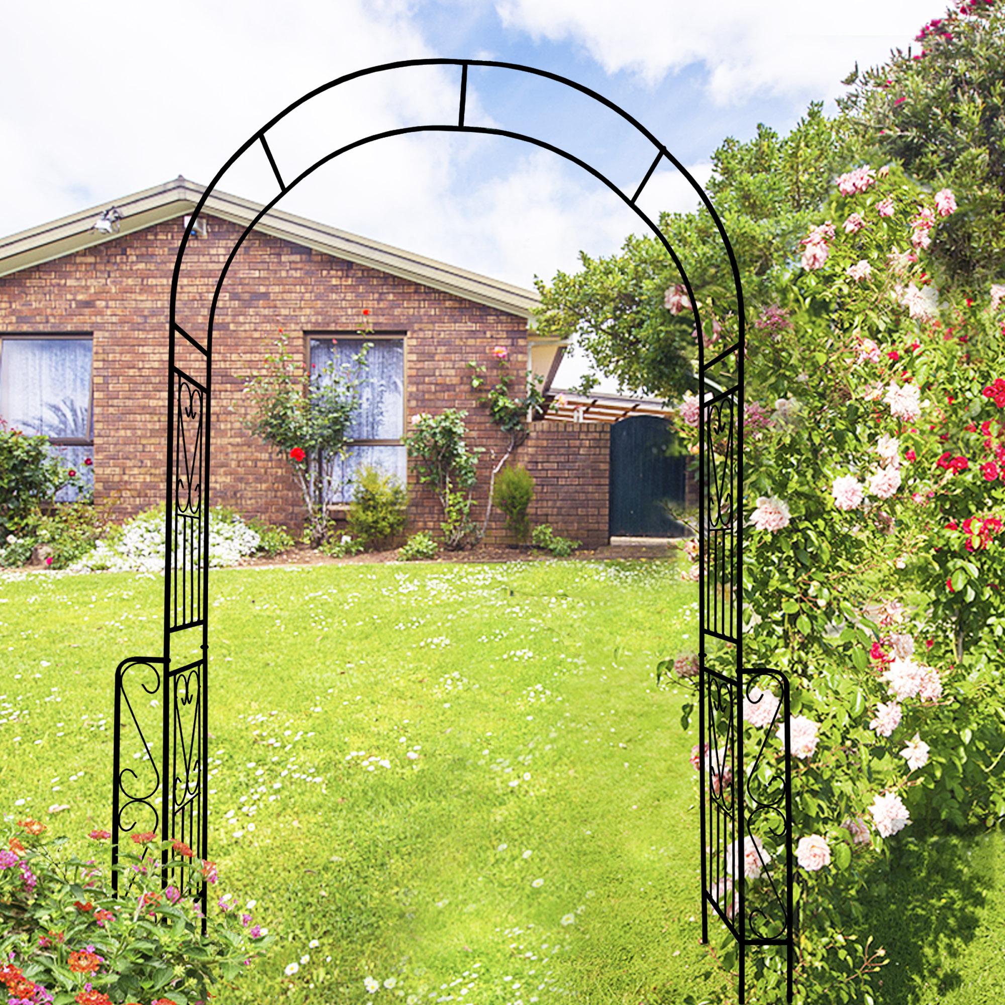 Metal Garden Arch Trellis with Anti-Rust Coated Iron, Easy Assembled Climbing Plant Support, 55" L x 14.5" W x 94.5" H, Black
