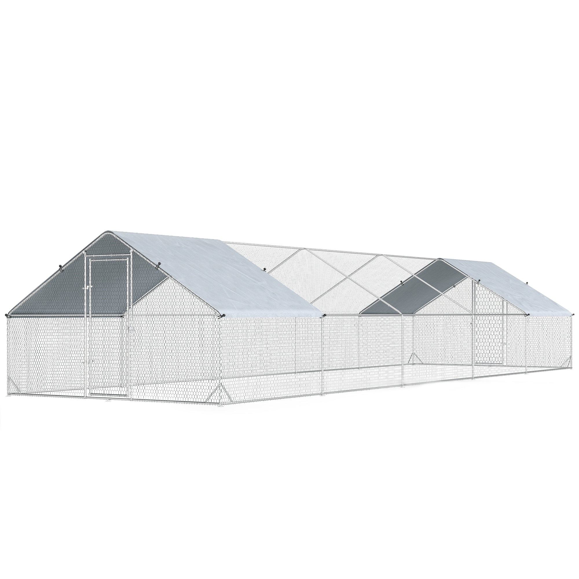 Large Chicken Coop with Waterproof and Anti-UV Cover, Spire Shaped for Outdoor and Yard Farm Use, 33' x 10' x 6.4'