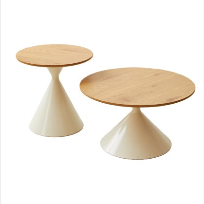 2-Piece Round Nesting Coffee Table Set with Curved Inset Edges, Tea Table Set with MDF Tops, 27.5" L x 27.5" W x 16" H, Brown+White