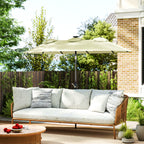 Double-sided Patio Umbrella, 9.7' Outdoor Umbrella with Tilt and Crank, LED Solar Light and 12 Ribs, Cream White