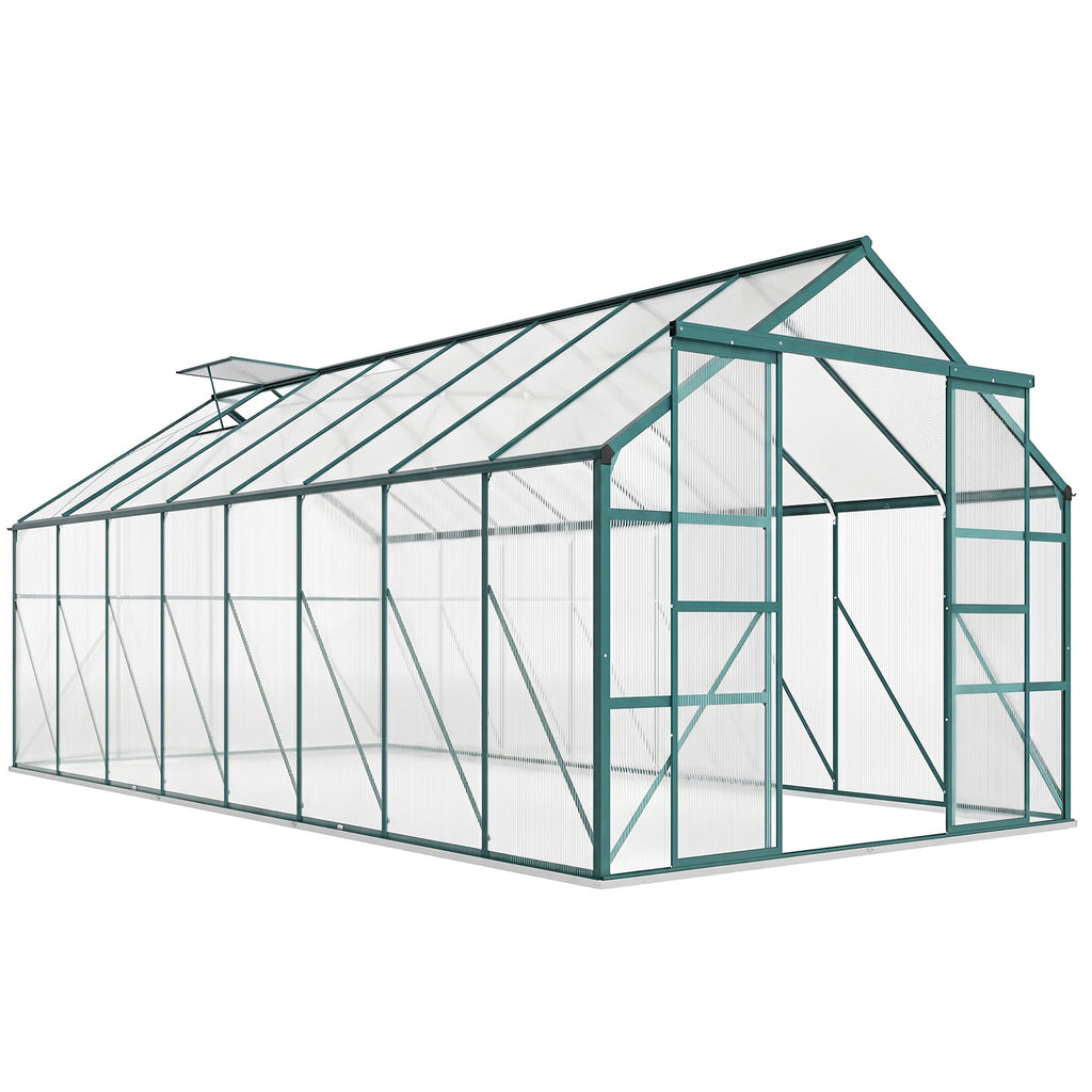 16' x 8' Aluminum Greenhouse Polycarbonate Walk-in Garden Greenhouse Kit with Adjustable Roof Vent, Rain Gutter and Sliding Door for Winter, Clear