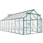 16' x 8' Aluminum Greenhouse Polycarbonate Walk-in Garden Greenhouse Kit with Adjustable Roof Vent, Rain Gutter and Sliding Door for Winter, Clear
