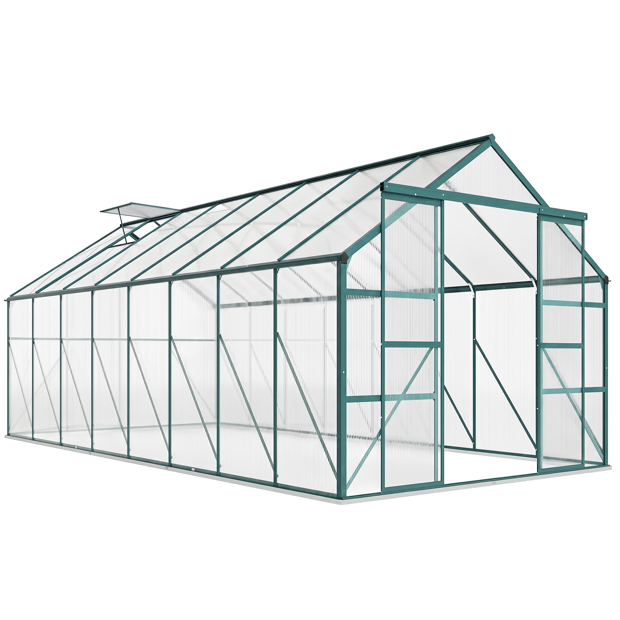 16' x 8' Aluminum Greenhouse Polycarbonate Walk-in Garden Greenhouse Kit with Adjustable Roof Vent, Rain Gutter and Sliding Door for Winter, Clear