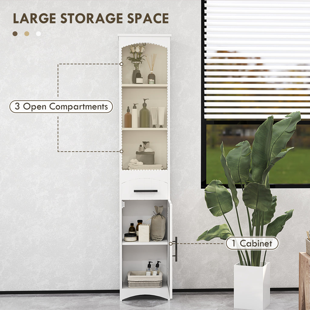 Farmhouse Tall Slim Bathroom Storage Cabinet with Recessed Drawer, Narrow Cabinet with Barn Door, White
