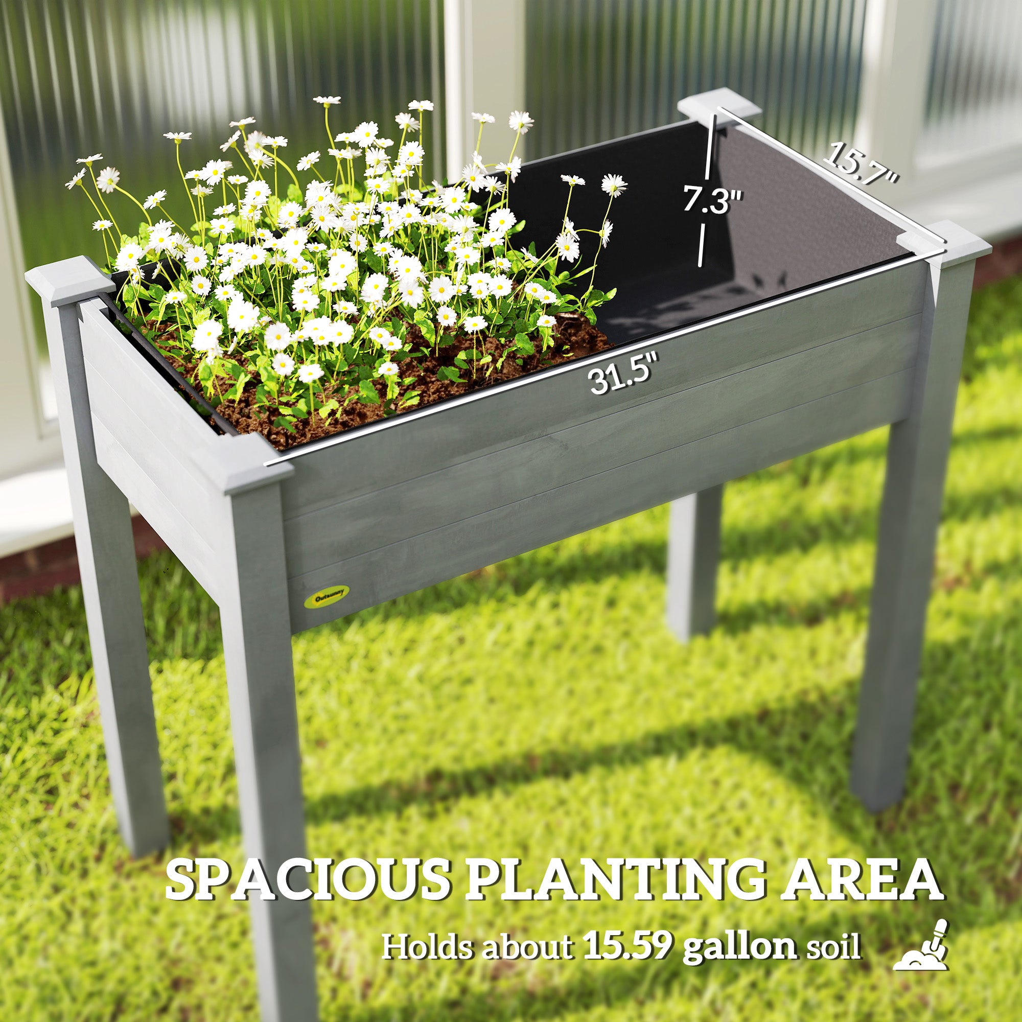 34" Raised Garden Bed, Elevated Wooden Planter Box with Holes for Vegetables, Herb, Flowers for Backyard, Dark Gray