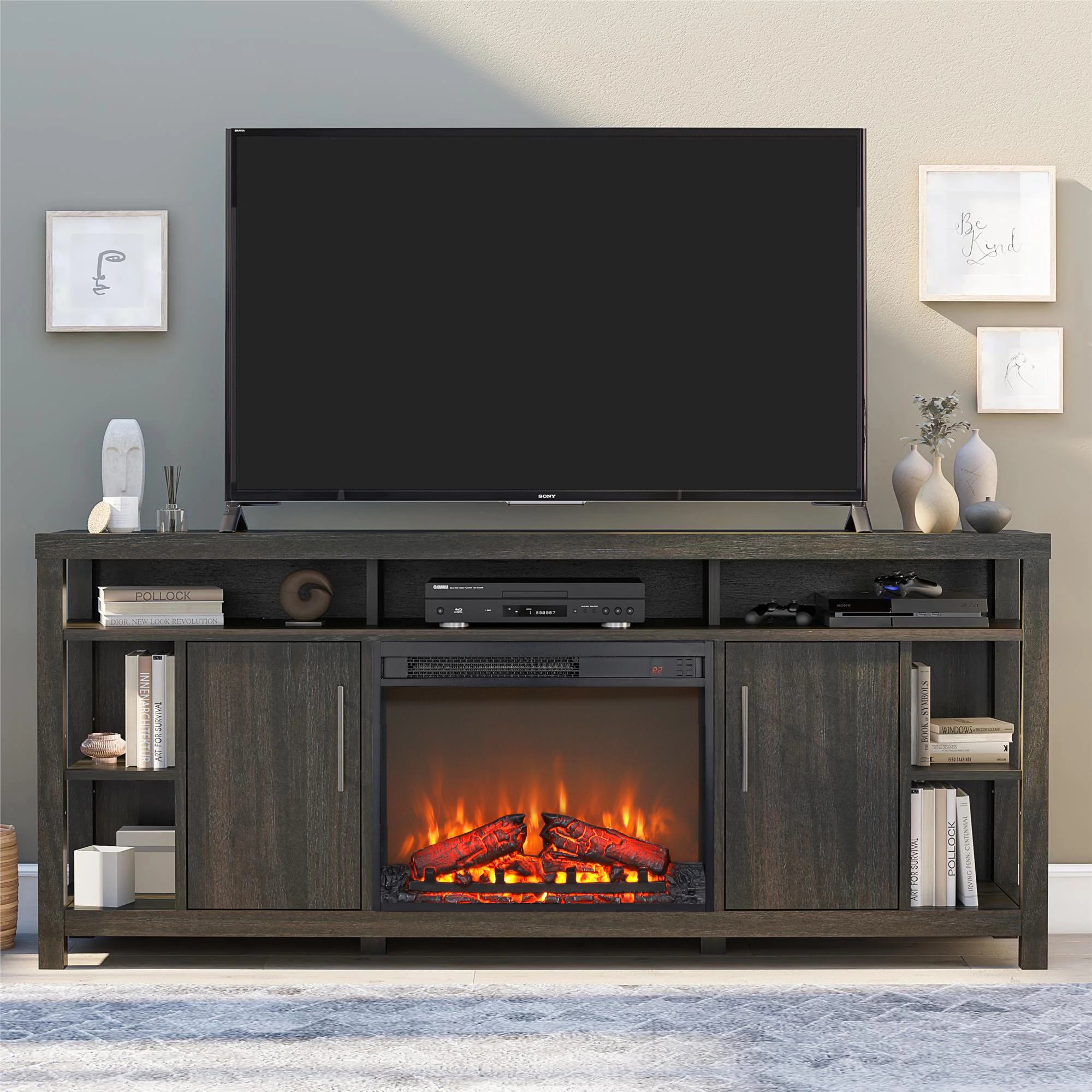 23" Remote Control Electric Fireplace Insert with Timer and Overheating Protection, Ultra Thin Heater with Realistic Flame, Antique Black