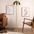 Allure 2-Light Floor Lamp with Double On/Off Pull Chain, Elegant Gold Brass and Natural Rattan Tube, 14" L x 14" W x 57.5" H, Gold