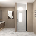 28" Pivot Shower Door with Safety Film and Raised Water-Blocking Strip, Tempered Glass with Stainless Steel Handle, 28" L x 0.5" W x 72" H, Matte Black