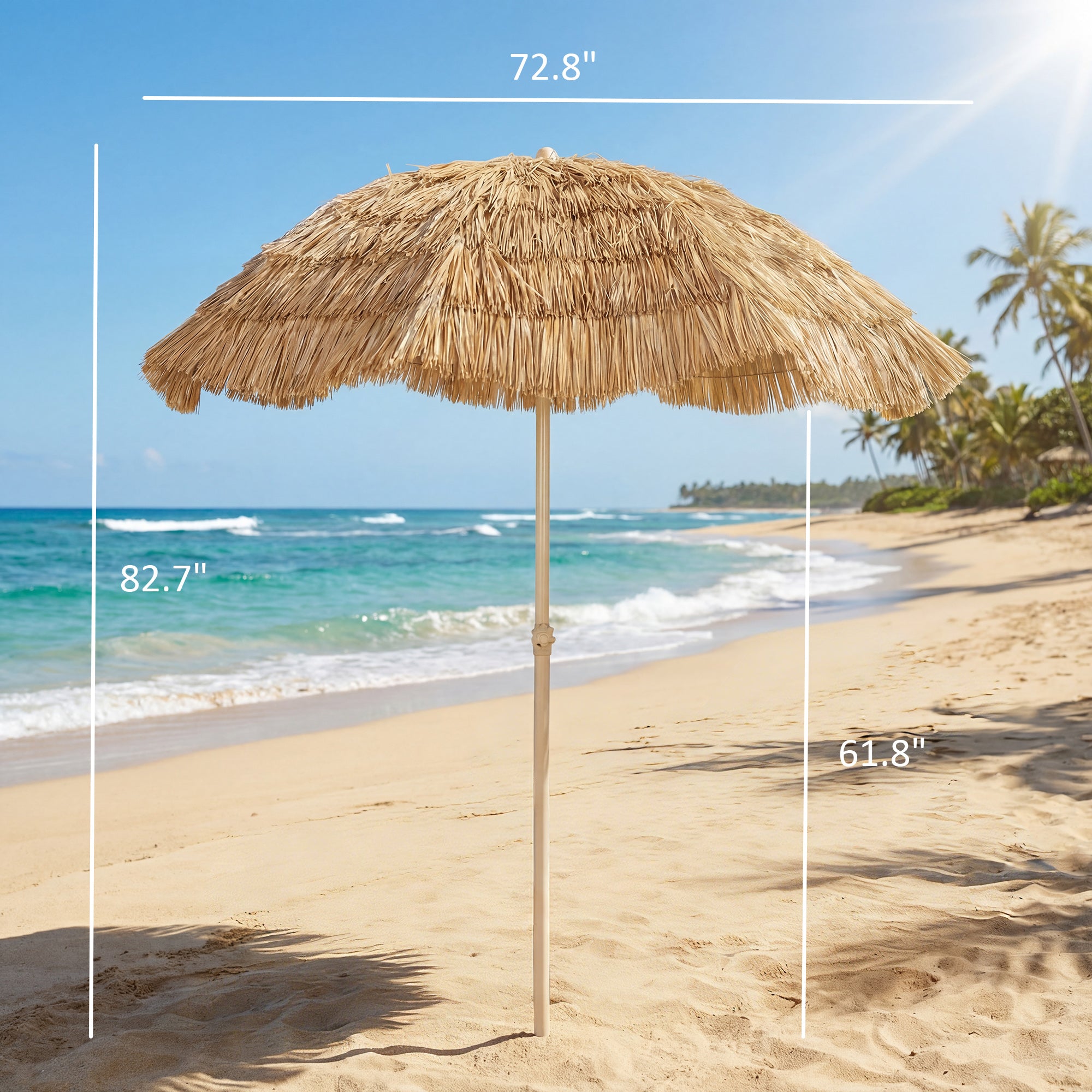 6FT Tiki Umbrella, Outdoor Hawaiian Style Patio Umbrella with 8 Ribs, Carry Bag, Outdoor Tiki Bar, Tropical Palapa