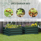 Galvanized Raised Garden Bed, Set of 2 Metal Planter Box with Open Bottom, All-Weather Steel Frame, Rust-Resistant, Easy-to-assemble, for Growing Vegetables, Flowers, Green