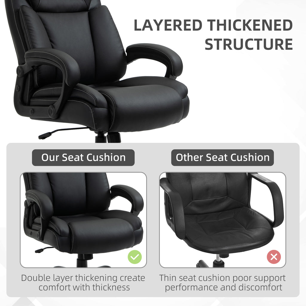 Big and Tall 400lbs Executive Office Chair with Wide Seat, Computer Desk Chair with High Back PU Leather Ergonomic Upholstery, Adjustable Height and Swivel Wheels, Black