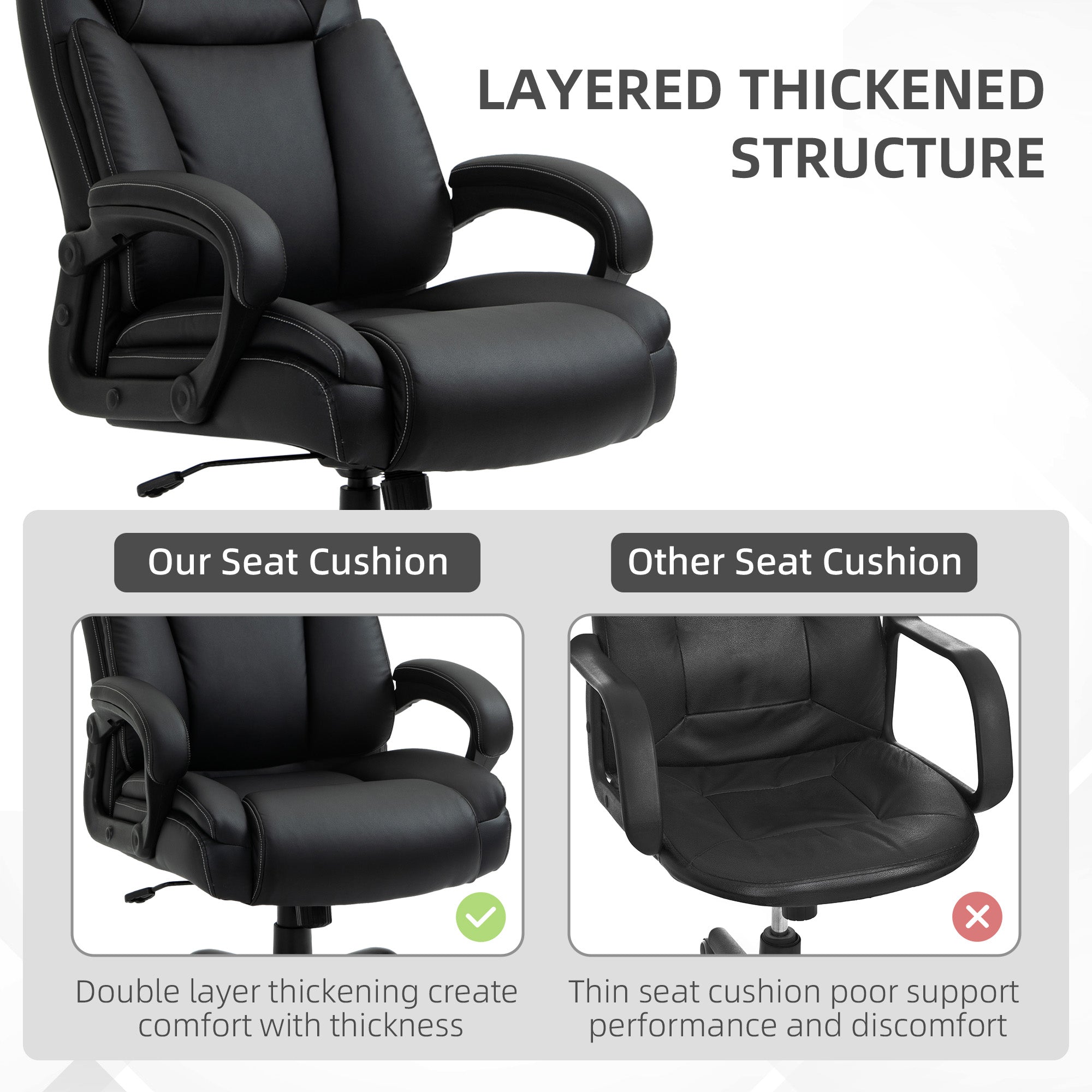 Big and Tall 400lbs Executive Office Chair with Wide Seat, Computer Desk Chair with High Back PU Leather Ergonomic Upholstery, Adjustable Height and Swivel Wheels, Black