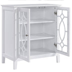 Sideboard Display Cabinet with Double Framed Glass Doors, 2 Adjustable Shelves, and Elevated Base, White