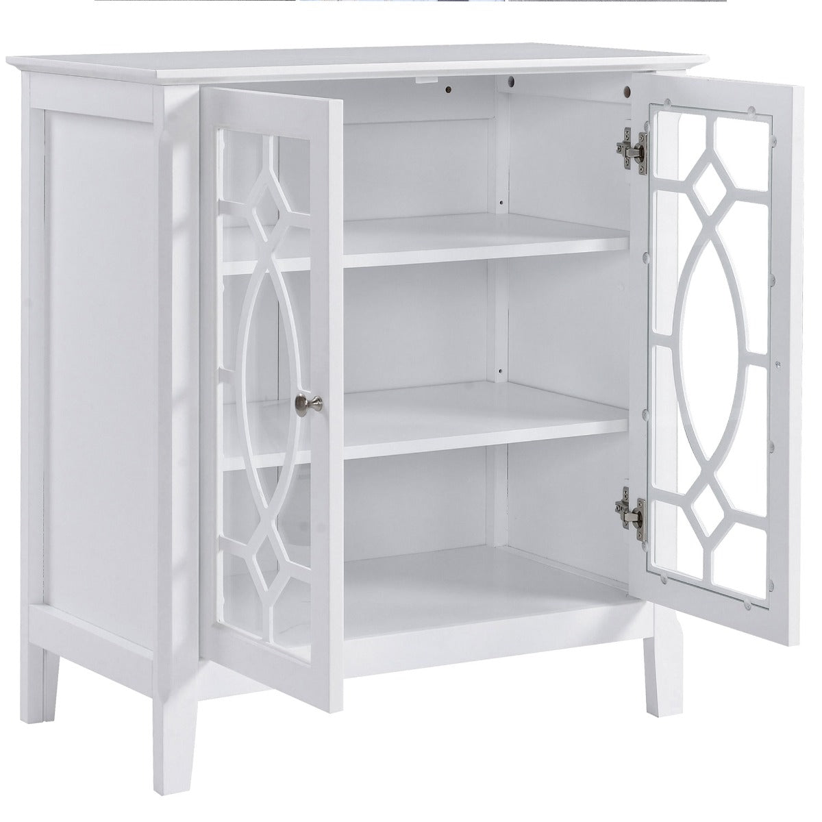 Sideboard Display Cabinet with Double Framed Glass Doors, 2 Adjustable Shelves, and Elevated Base, White