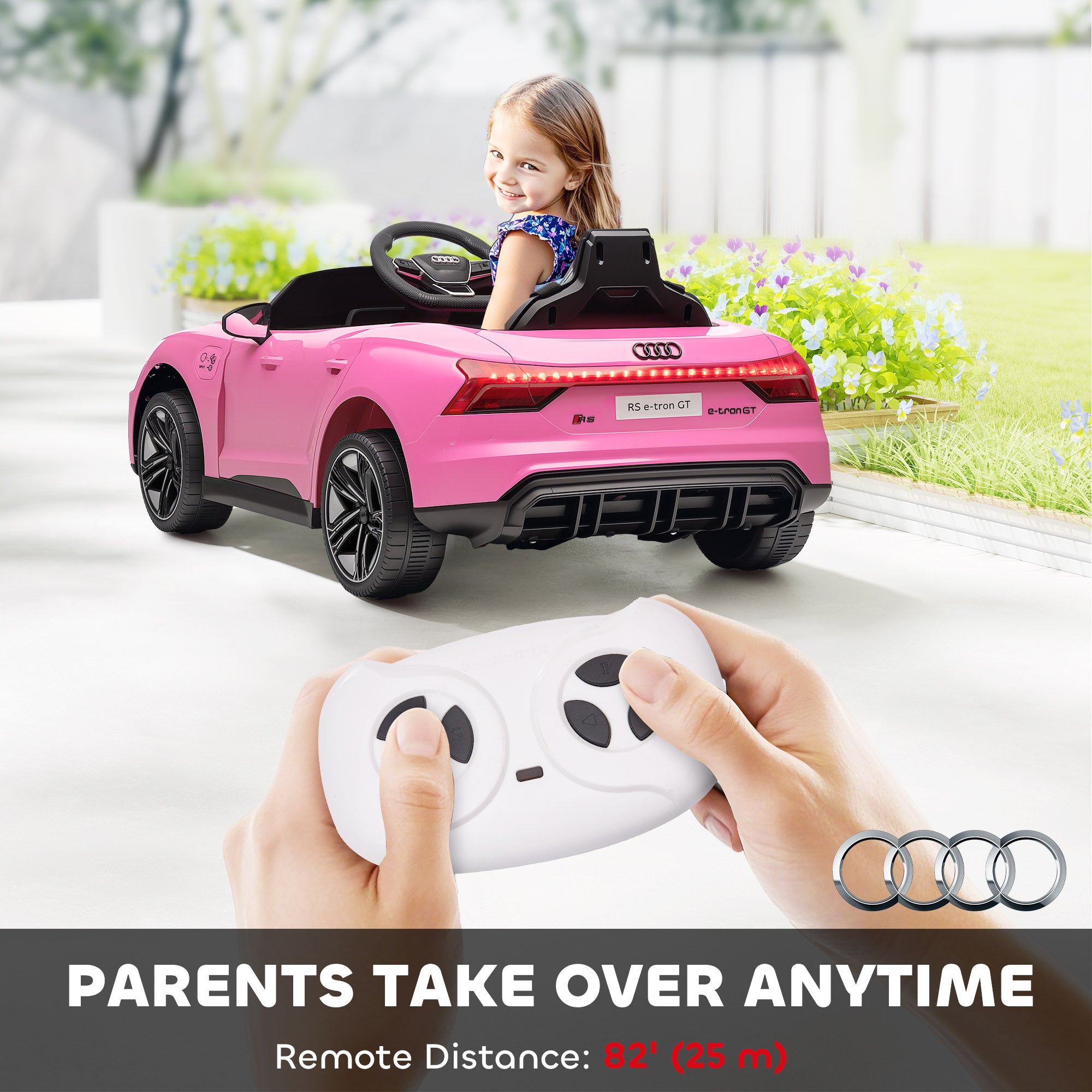 Licensed RS e-tron GT 12V Ride On Car Truck for Kids, Electric Car Ride On Vehicle w/Parent Remote Control, Music, Lights, for Toddlers, Pink
