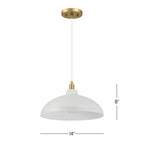 Pendant Lamp with Astral Single Light, Brass Finish for Entrance or Kitchen Island, 14" L x 14" W x 8" H, Gold+White