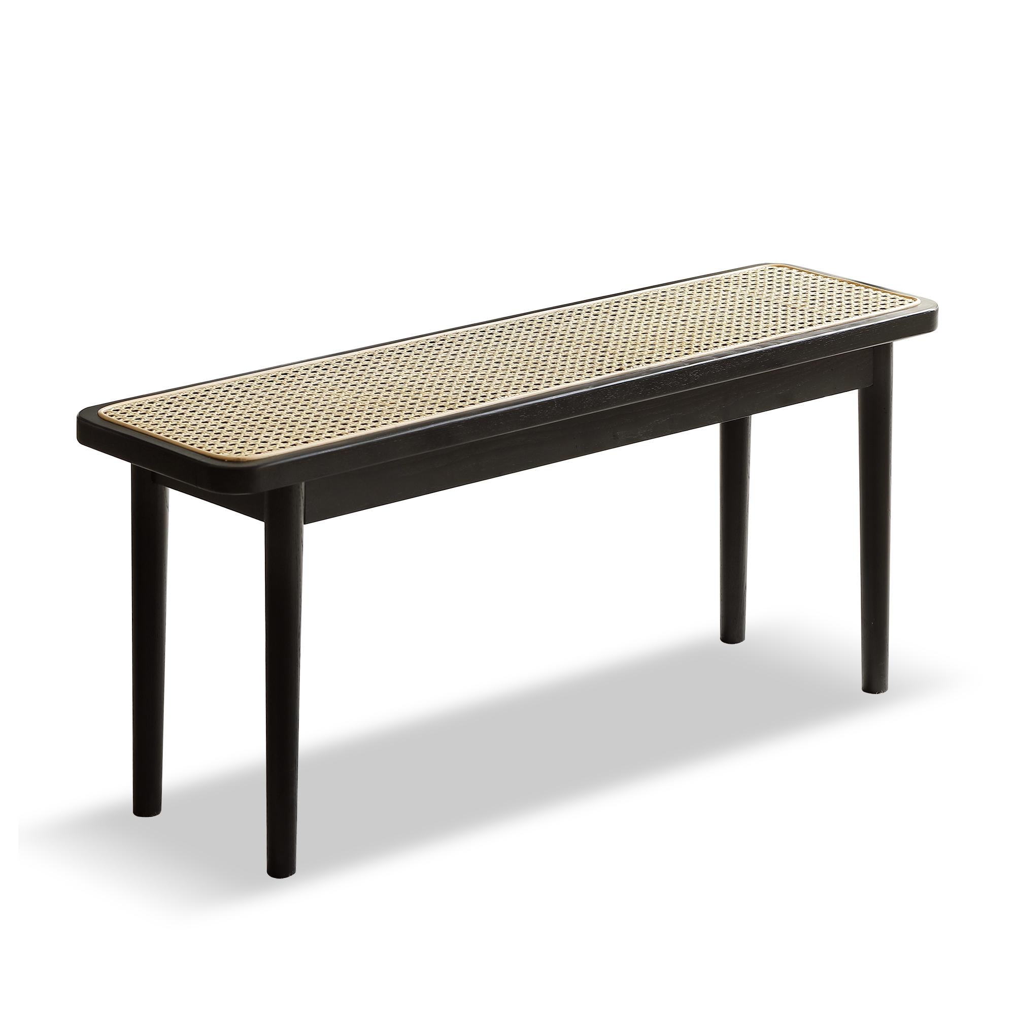 Solid Oak Bench with Handcrafted Octagonal Weave Rattan Top, Versatile Entryway Seating for Modern Daily Use, 47″ L x 11″ W x 17″, Black