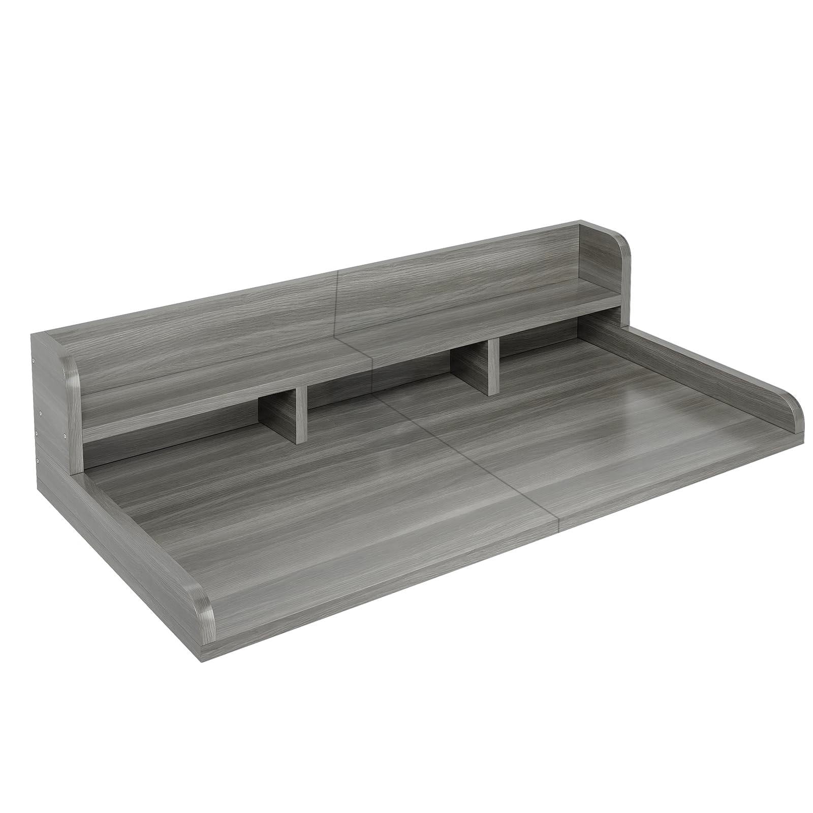 Practical Washer Dryer Countertop with Non-slip Pads, Wood Shelf Topper with Edge, Double Layer Organizer, 54" L x 27.5" W x 12" H, Gray+White