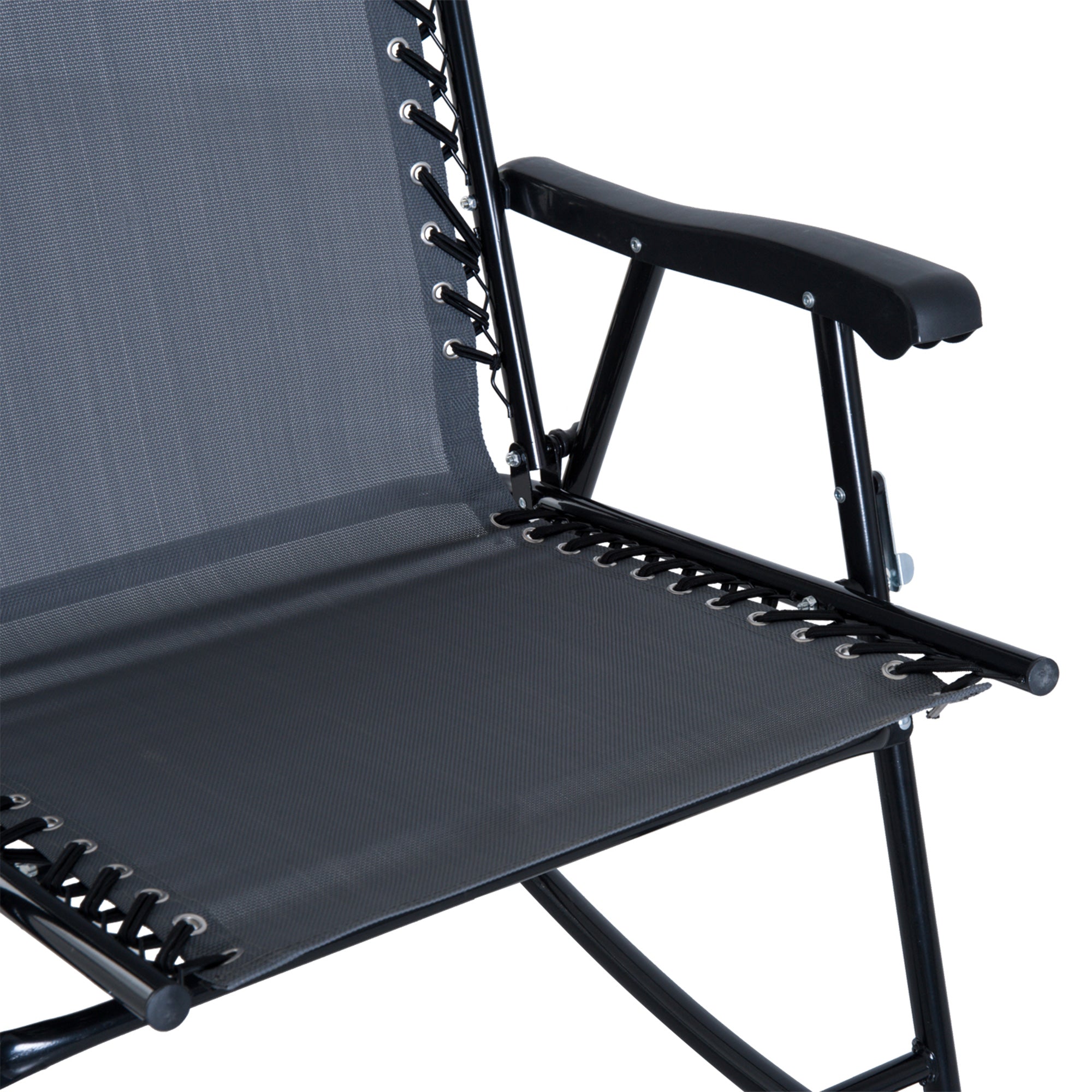 Outdoor Folding Rocking Chair Patio Table Seating Set, 2 Rocking Chairs with Armrests and 1 Side Table with Tempered Glass - Gray