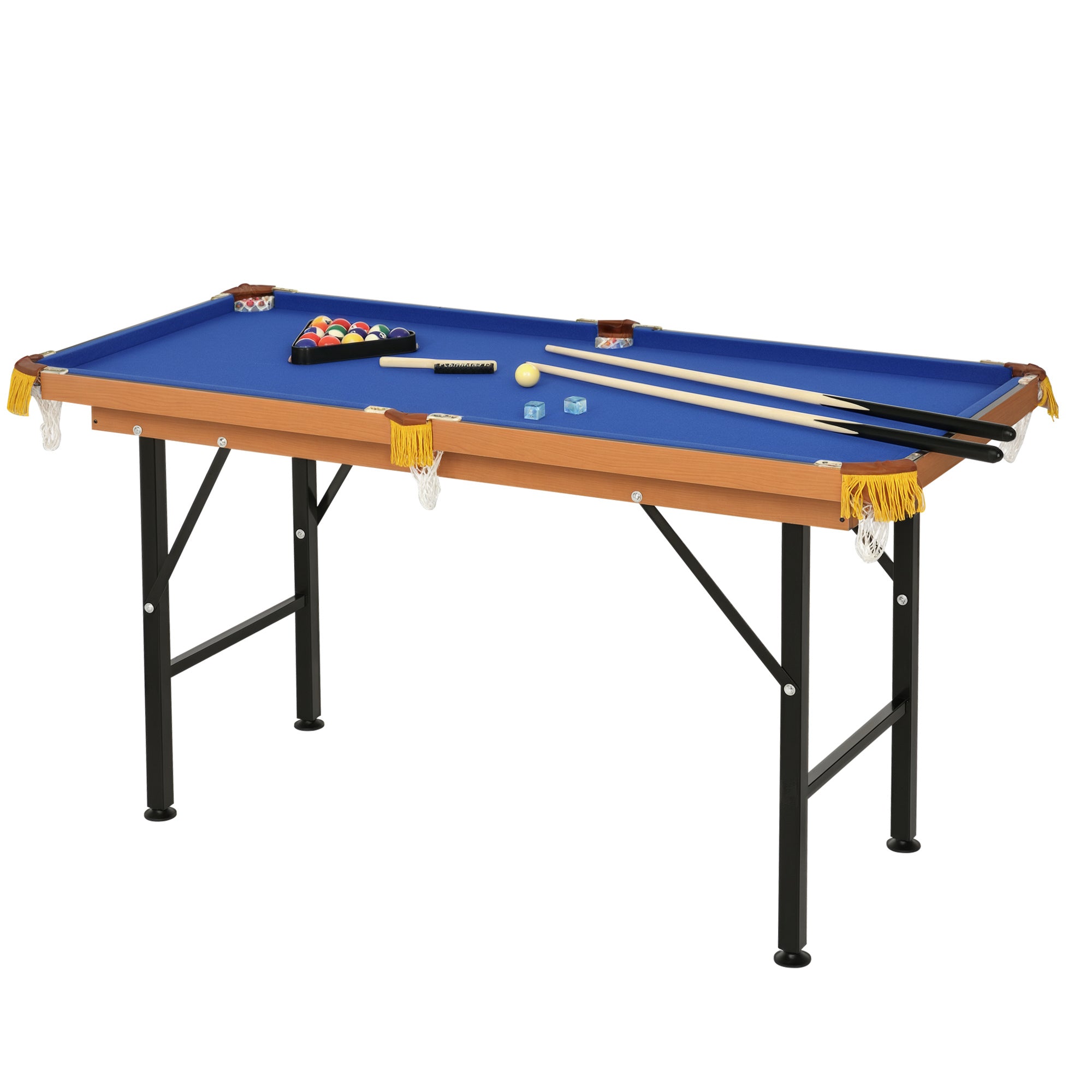 55" Portable Folding Billiards Table Game Pool Table for Whole Family Number Use With Cues, Ball, Rack, Chalk, Blue