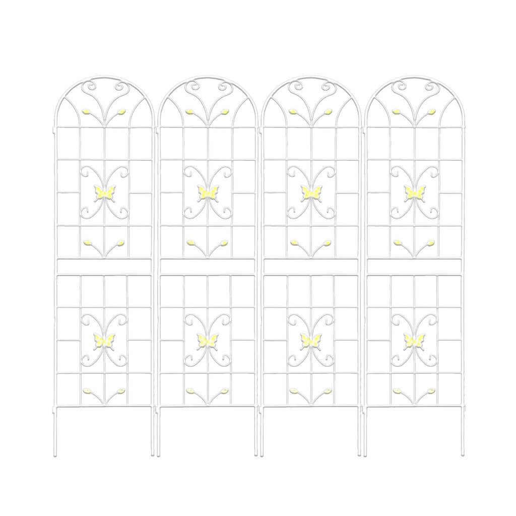 4 Pack Metal Garden Trellis with Butterfly Decoration and Galvanized Round Pipe, Rustproof Climbing Plant Support, Cream White