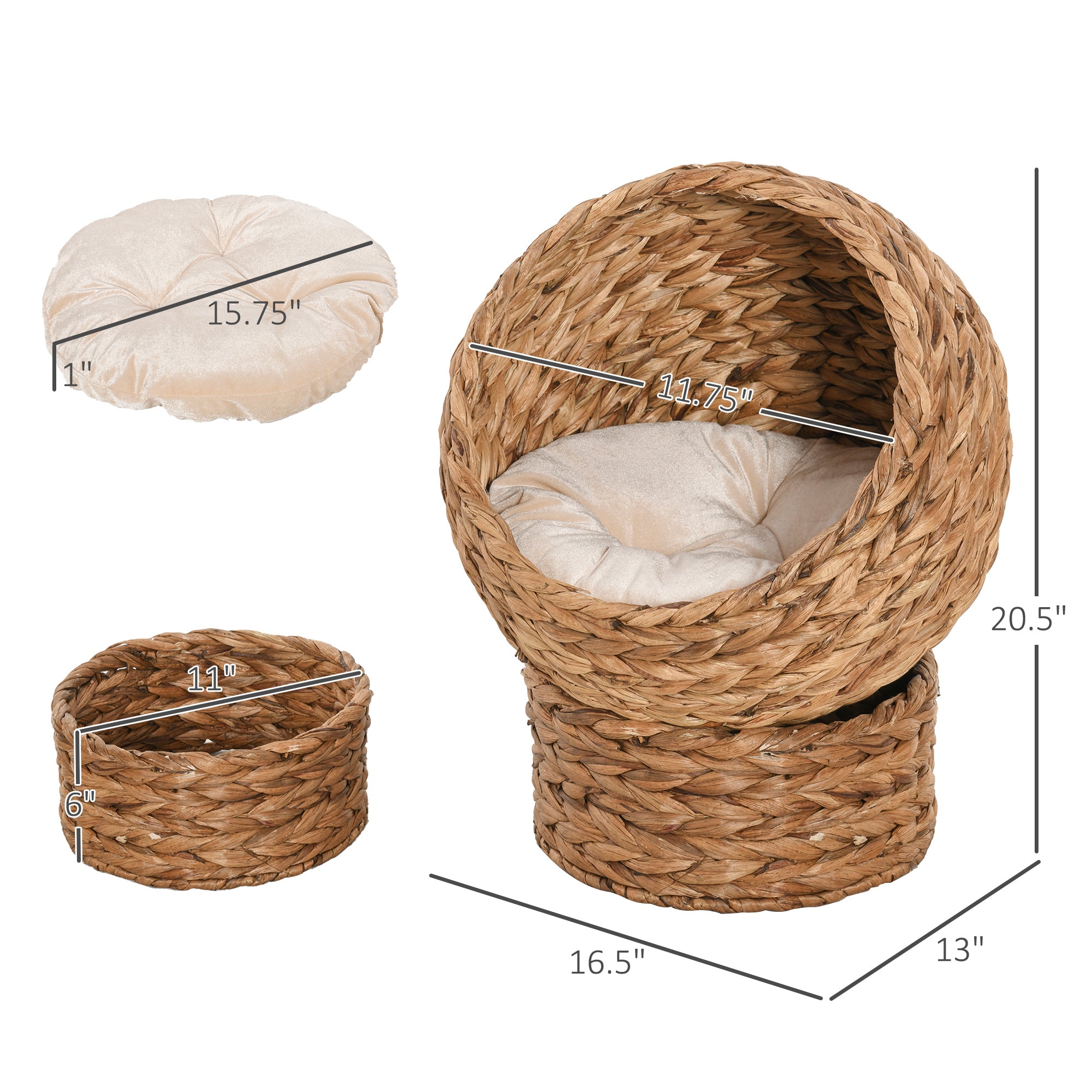 20" Natural Braided Banana Leaf Elevated Cat Bed Basket with Cushion - Brown