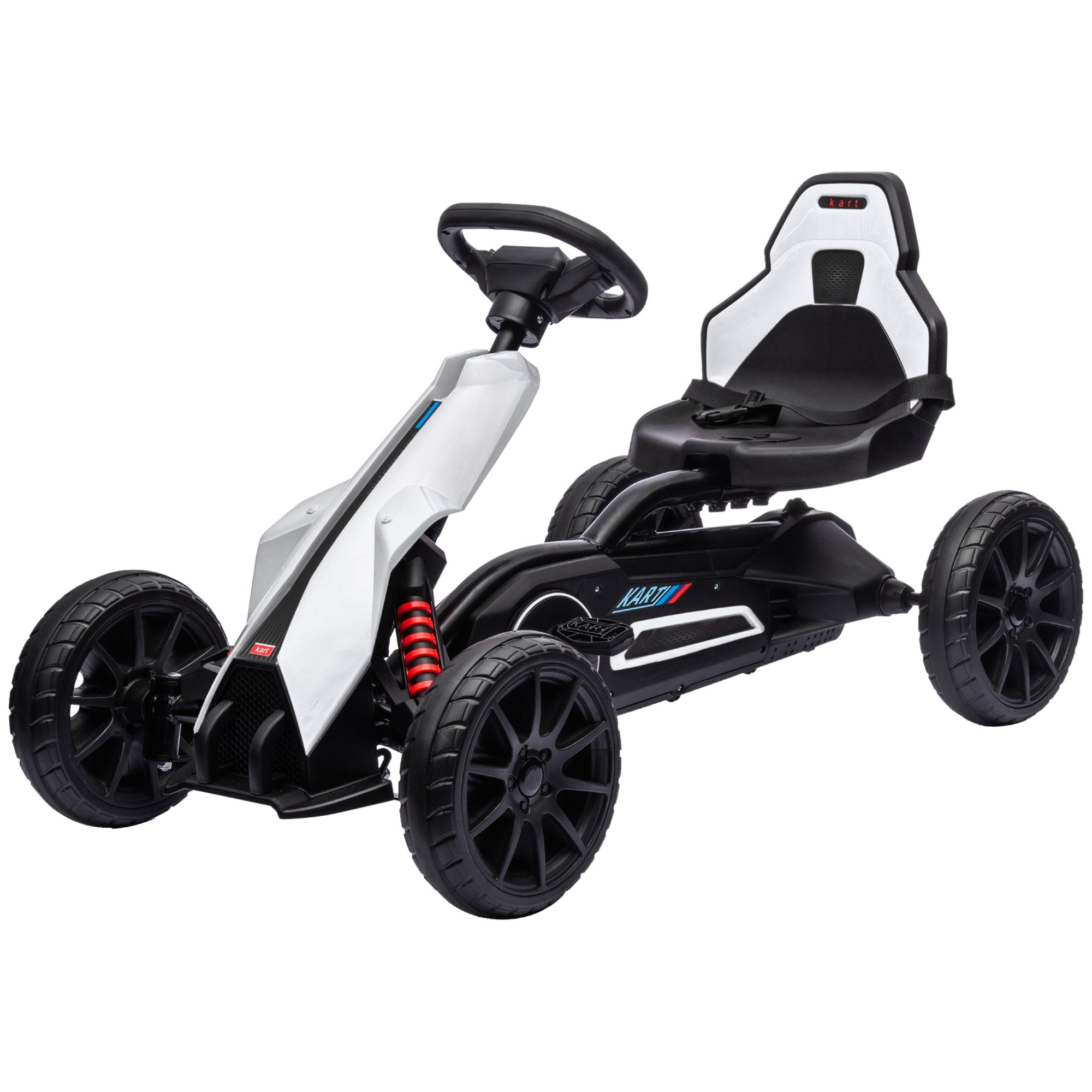 Kids Pedal Go Kart W/ Adjustable Seat, Swing Axle, White