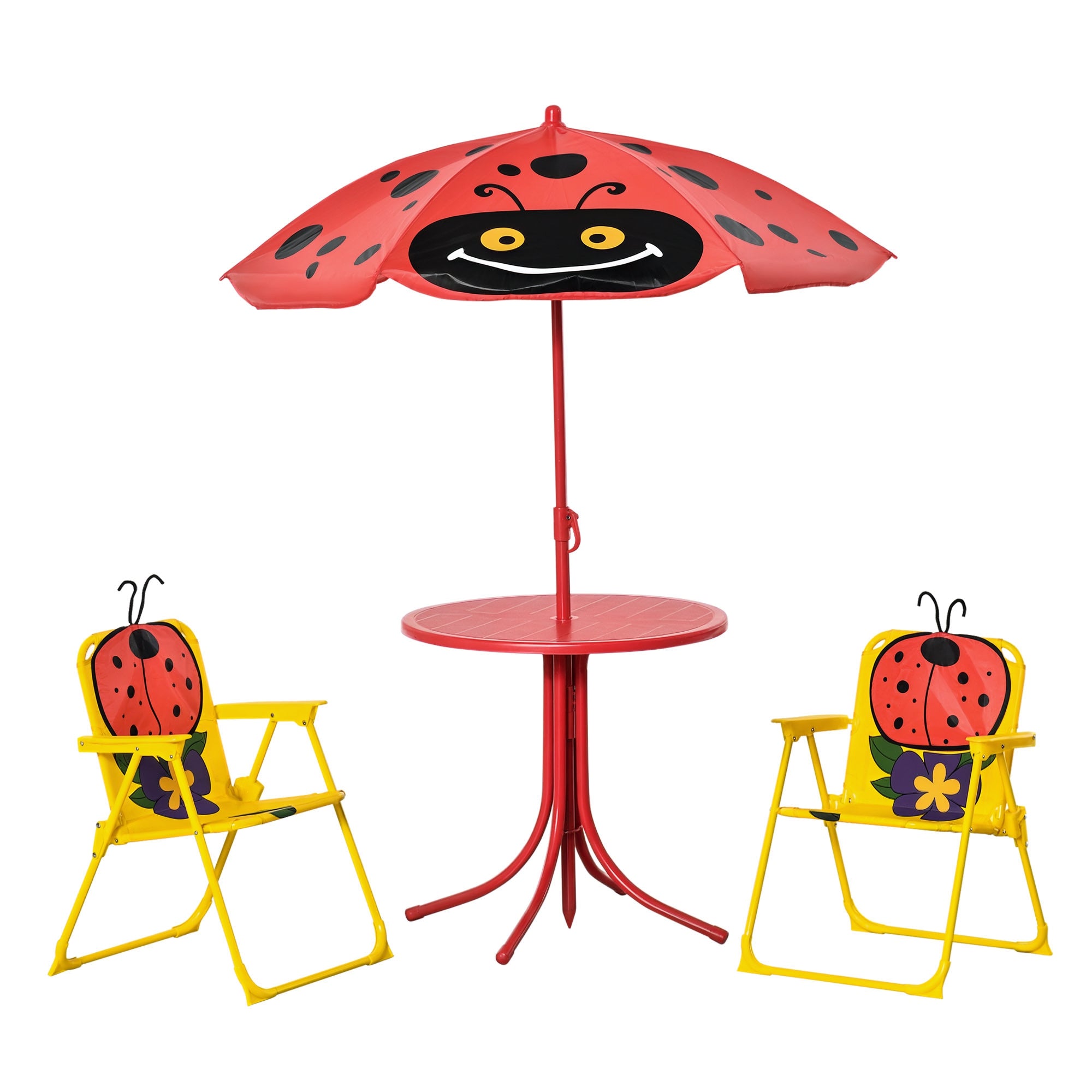Kids Table and Chair Set, Outdoor Folding Garden Furniture, Picnic Table for Patio Backyard, with Removable & Height Adjustable Sun Umbrella, Red