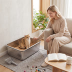 Stainless Steel Litter Box, XL Sifting Cat Litter Box for Medium, Large Cat, Non-Sticky, Odour Free, Easy Clean, Silver