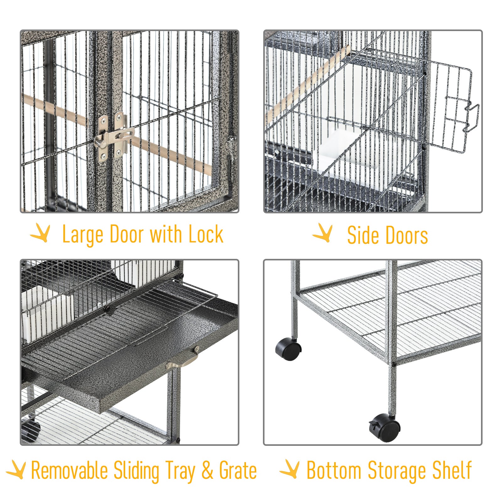 Divided Breeder Bird Cage with Rolling Stand Removable Metal Tray, Storage Shelf, Wood Perch, and Food Container