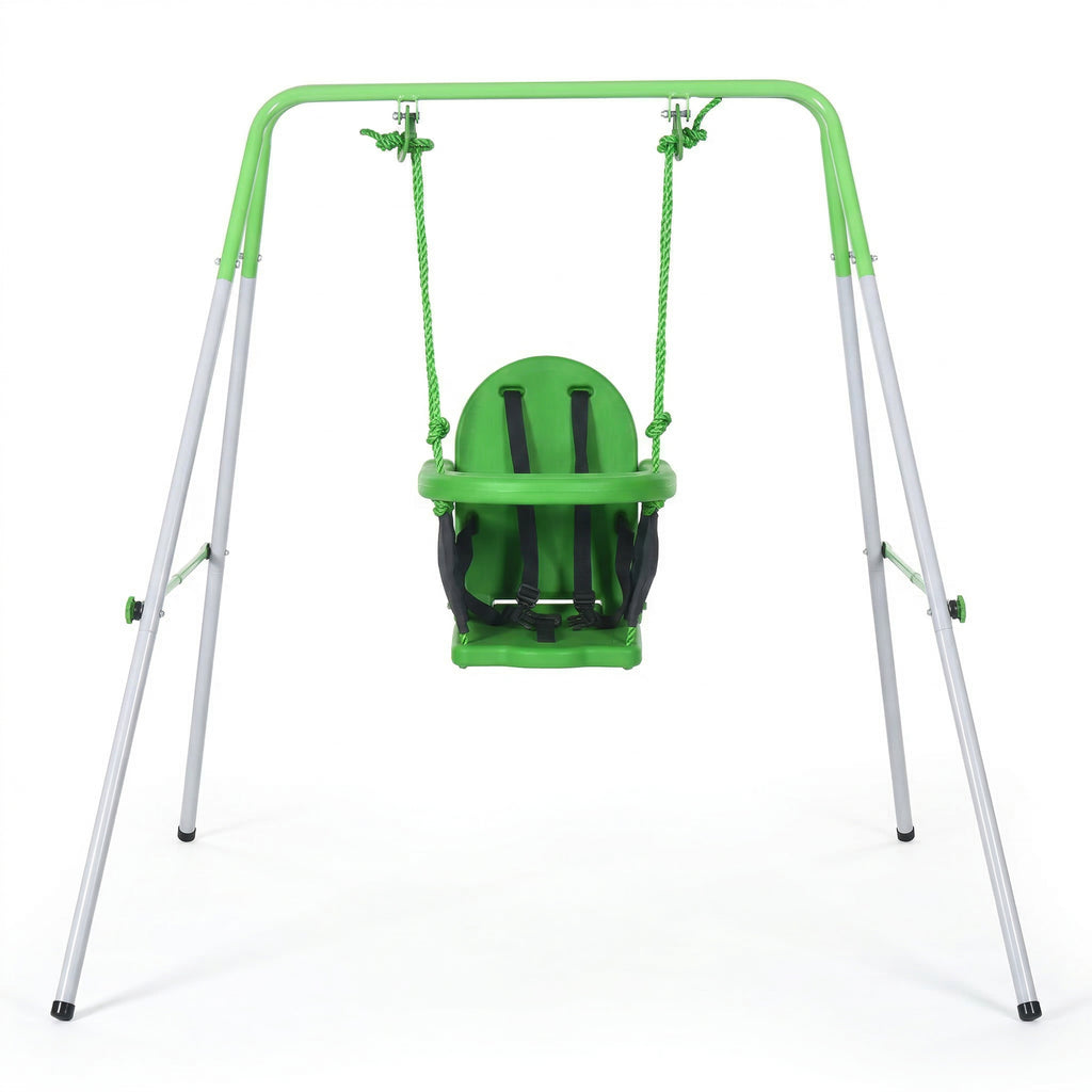 Toddler Swing Set with Metal Stand, Safety Seat Belt for Kids Aged 6-36 Months, Backyard Indoor & Outdoor Use, Green