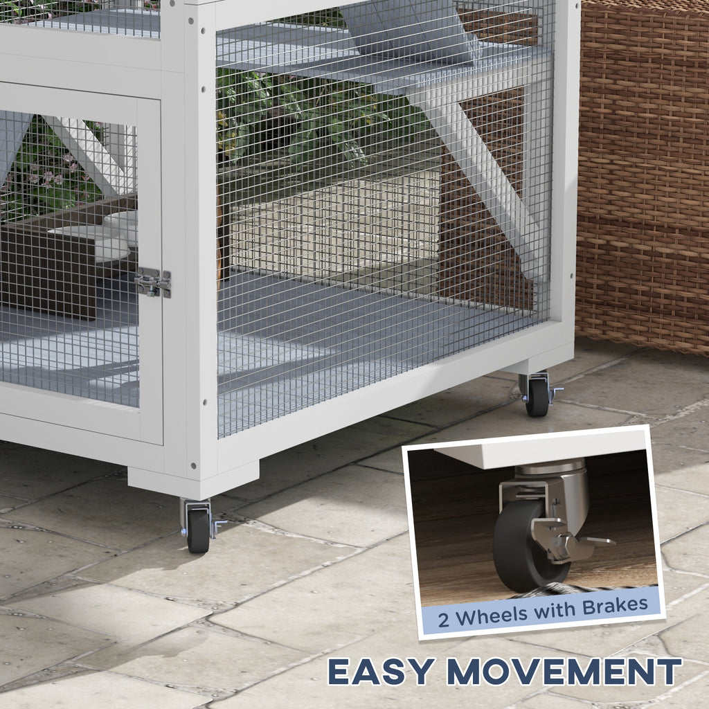 Catio, Outdoor Cat Enclosure House on Wheels with Hammock, Gray