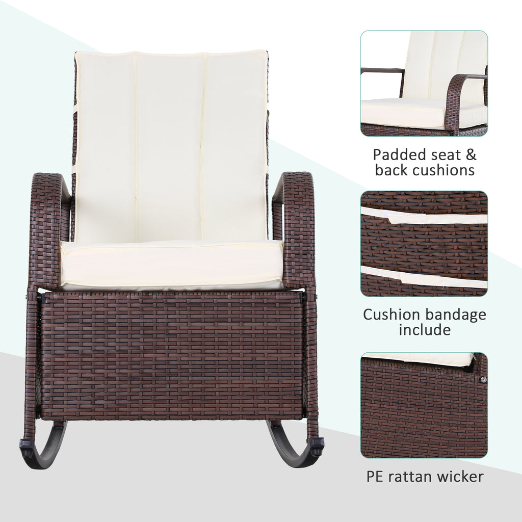 PE Rattan Rocking Recliner with Footrest, Beige
