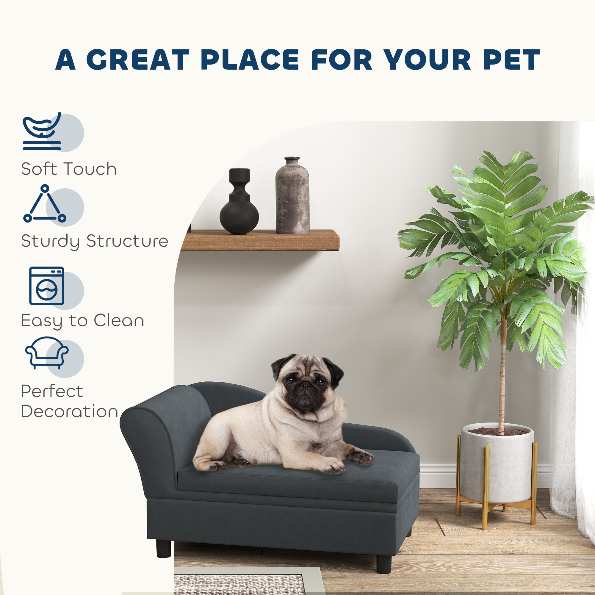 Pet Sofa Bed Couch with Storage, Pet Sofa for Cats and Small Dogs, Dark Gray