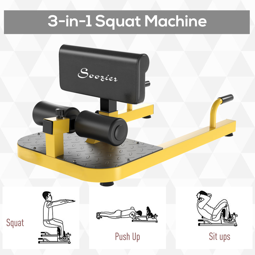 3-in-1 Padded Push Up Sit Up Deep Sissy Squat Machine Home Gym Fitness Equipment, Yellow