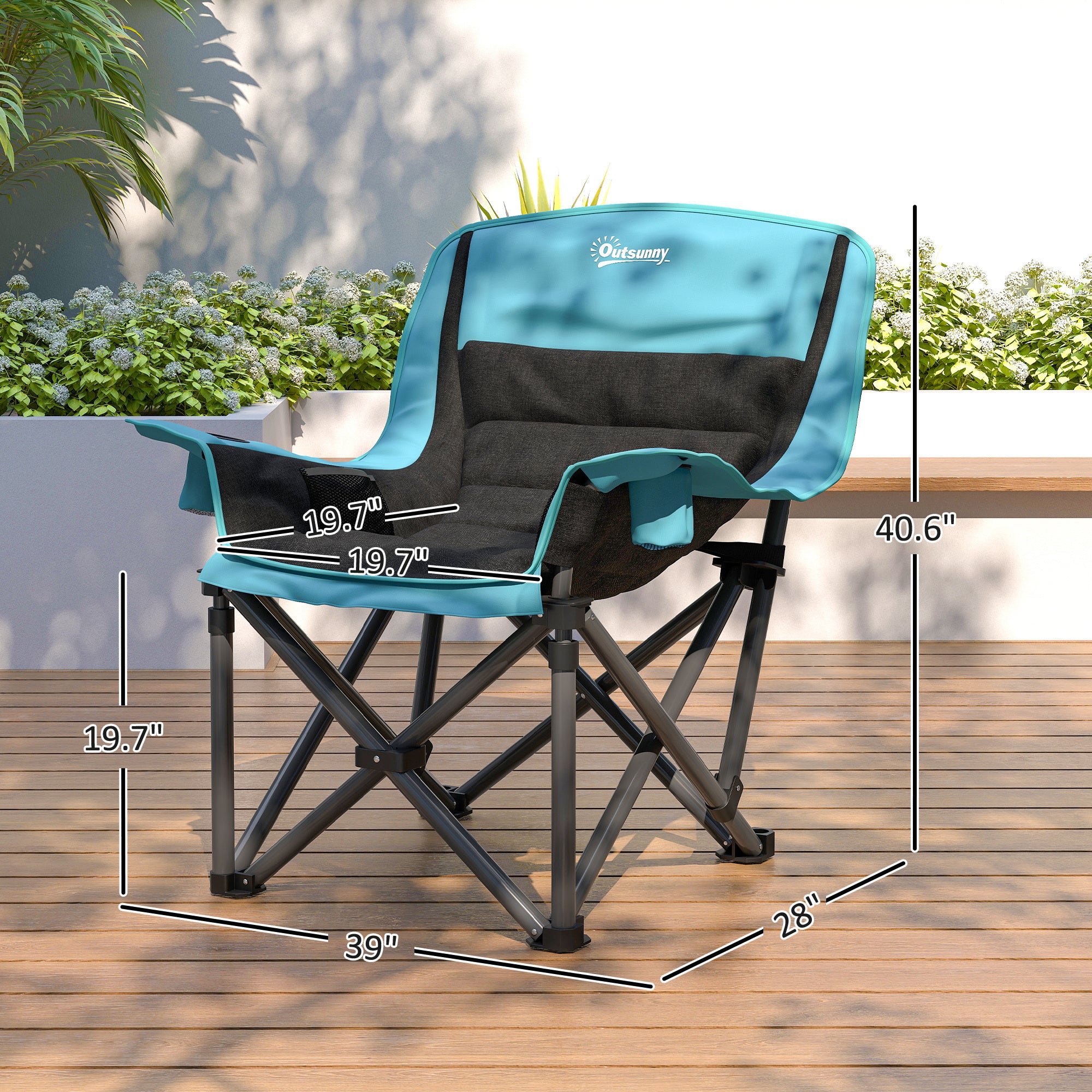 Camping Chair for Adults, Portable Folding Camping Chair w/ Side Pockets, Cup Holders, Carry Bag, Green and Black