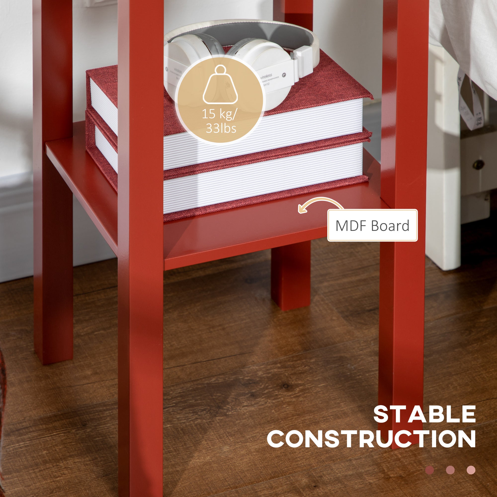 2-Tier Side Table with Drawer and Shelf, End Table for Living Room and Hallway, Red