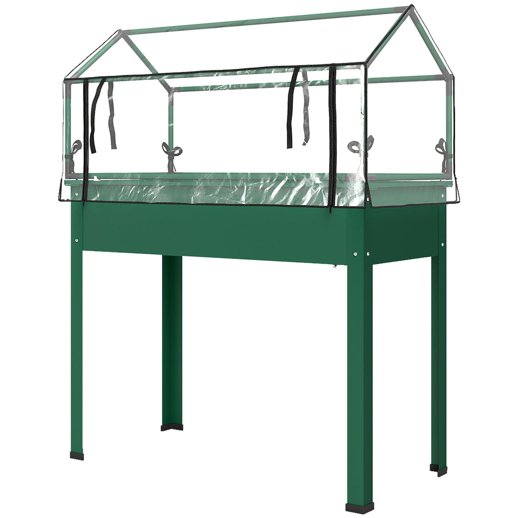Elevated Garden Box with Greenhouse Cover, Raised Garden Bed with Legs and Drainage Hole for Vegetables, Green