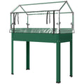 Elevated Garden Box with Greenhouse Cover, Raised Garden Bed with Legs and Drainage Hole for Vegetables, Green