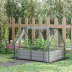 Raised Garden Bed with Cover, Outdoor Galvanized Metal Planter Box Kit, 4 x 3 ft Mini Greenhouse with 2 Large Screen Windows, for Growing Flowers, Vegetables and Herbs, Clear