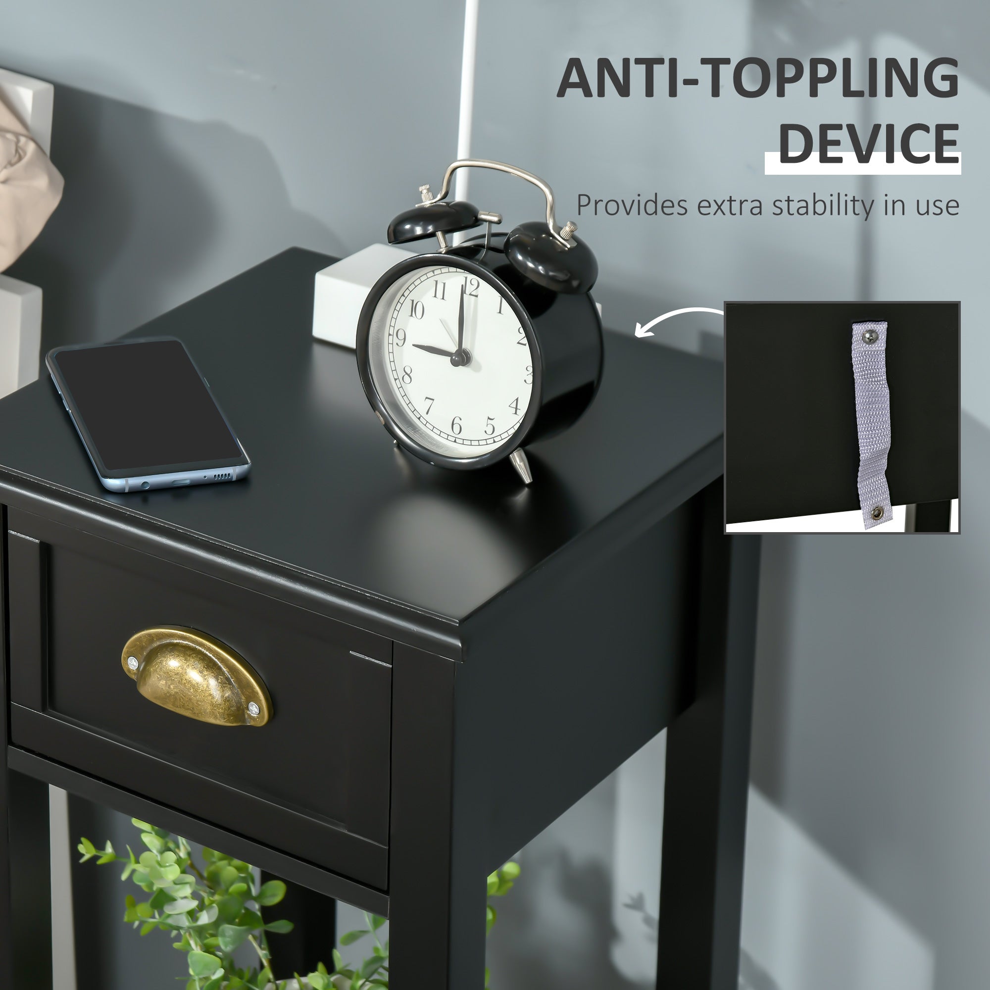2-Tier Side Table with Drawer Shelf, End Table for Living Room Hallway, Black