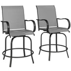 Outdoor Bar Stools Set of 2, 360° Swivel Bar Height Chairs, 26.75" x 29.5" x 48.5", Gray