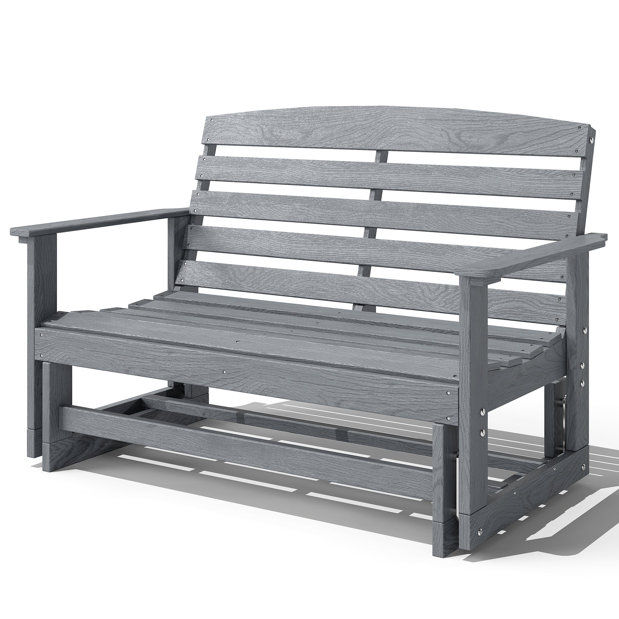 Patio Glider Bench w/ HDPE Slatted Double Rocking Chair, Distressed Gray